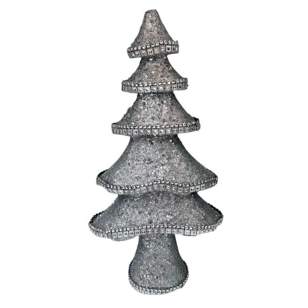 Vintage Winter Wonder Lane Sequin Christmas Tree 16"x 9" Silver Glittered